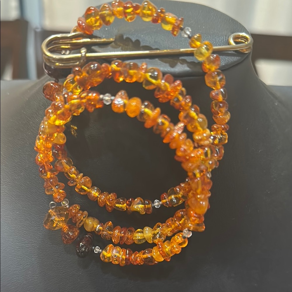 Vintage Real Amber Beaded Wrap Bracelet